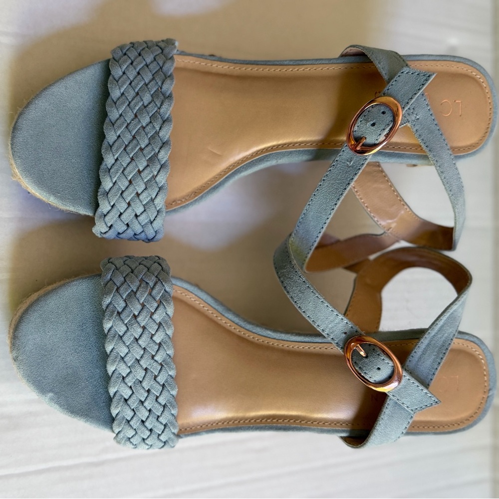 LC Lauren Conrad Braided Front Ankle‑Buckle Sandals in Light Blue